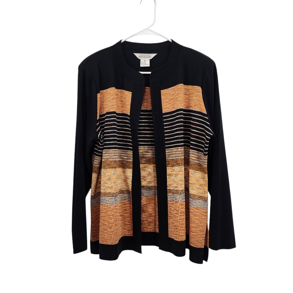 Misook Women's 100% Acrylic Colorblock Stripes Open Cardigan - XL